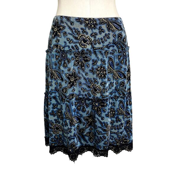 Vintage 90's Mark Singer Blue & Gold Slinky Lace Skirt Grunge Boho Burnout - Picture 11 of 16